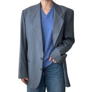 Yves Saint Laurent Mens YSL Slate Blue Striped Wool Sport Coat Blazer 44R
